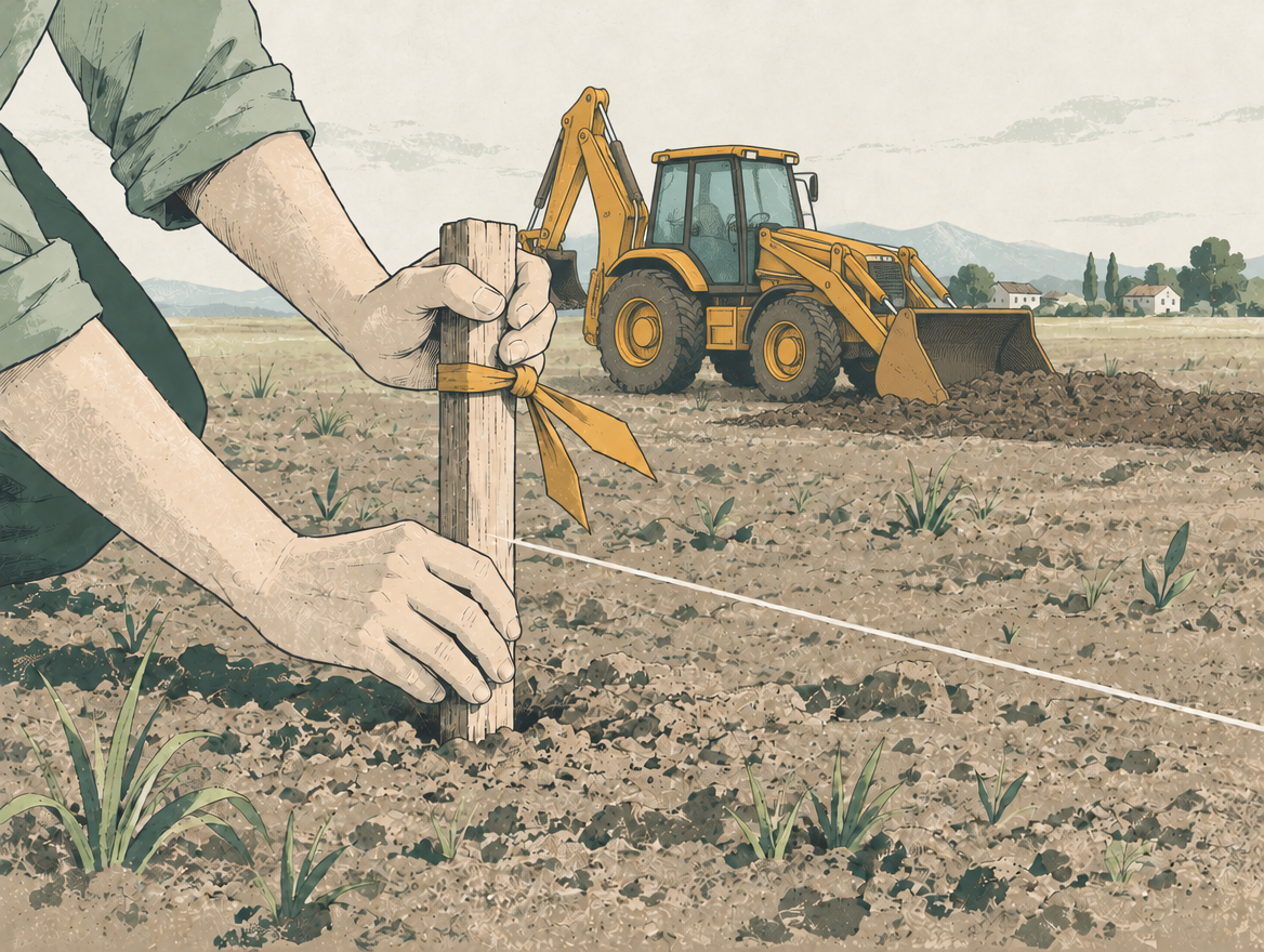 Ilustración del trazado de un terreno en una etapa inicial